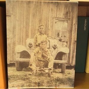 🐶🚗 Vintage 1940s Photo – Boys w/ Puppy & Classic Car 🖤 8x10 Original Print